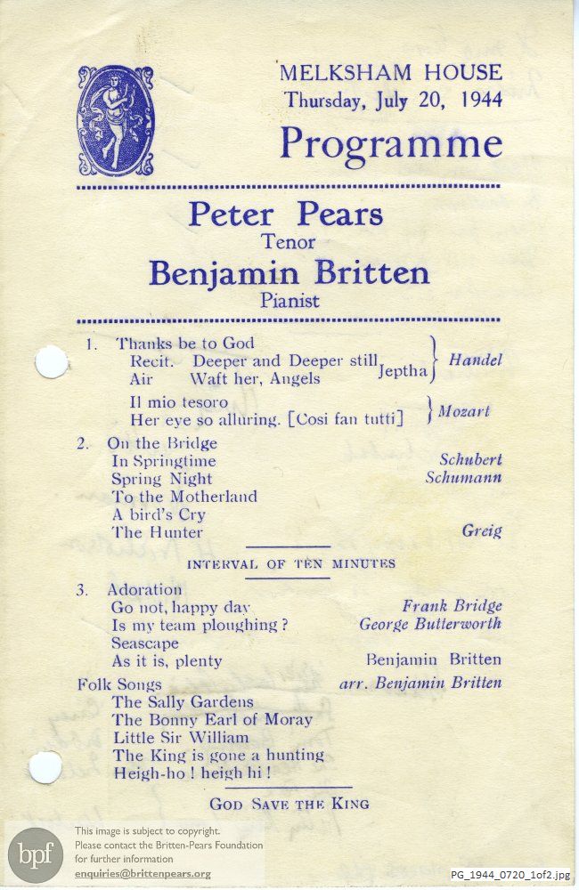 Pears-Britten recital, Melksham House, Wiltshire