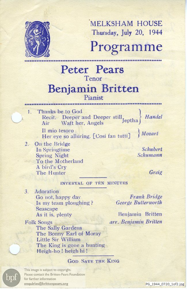 Pears-Britten recital, Melksham House, Wiltshire