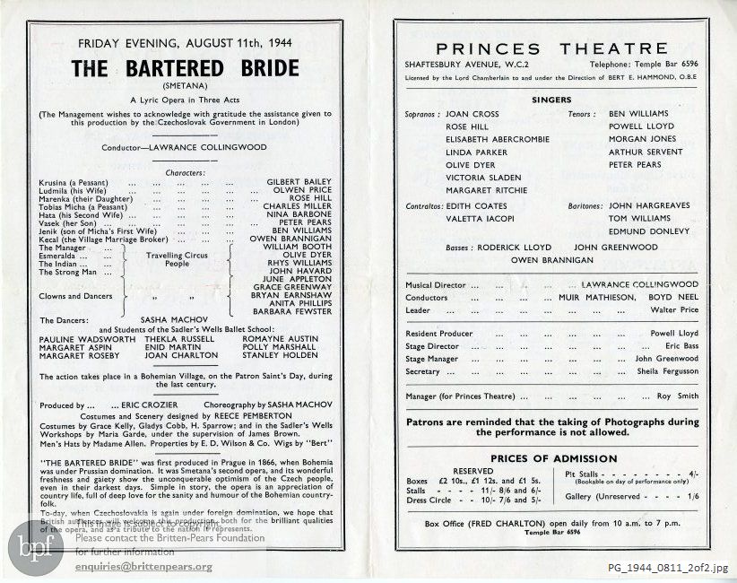 Smetana The Bartered Bride, Princes Theatre, London