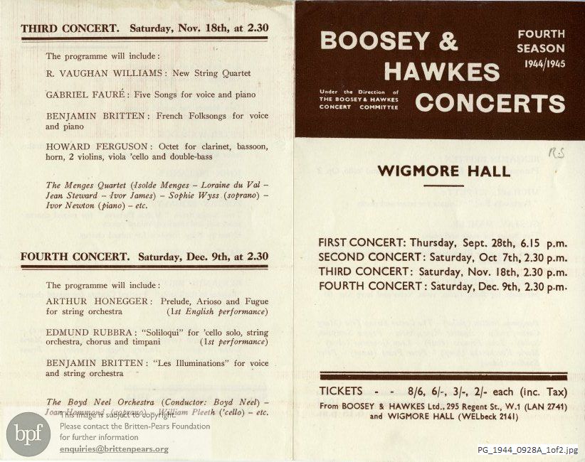 Boosey & Hawkes concerts, Wigmore Hall, London