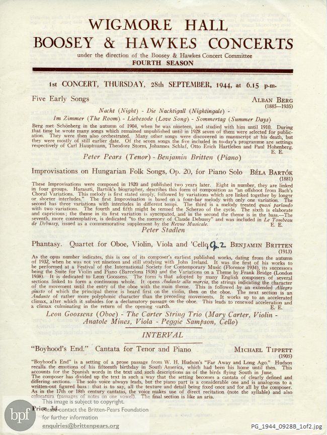 Britten Phantasy op. 2, Wigmore Hall, London