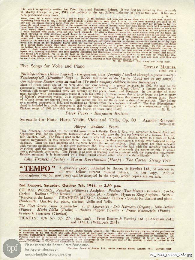 Britten Phantasy op. 2, Wigmore Hall, London