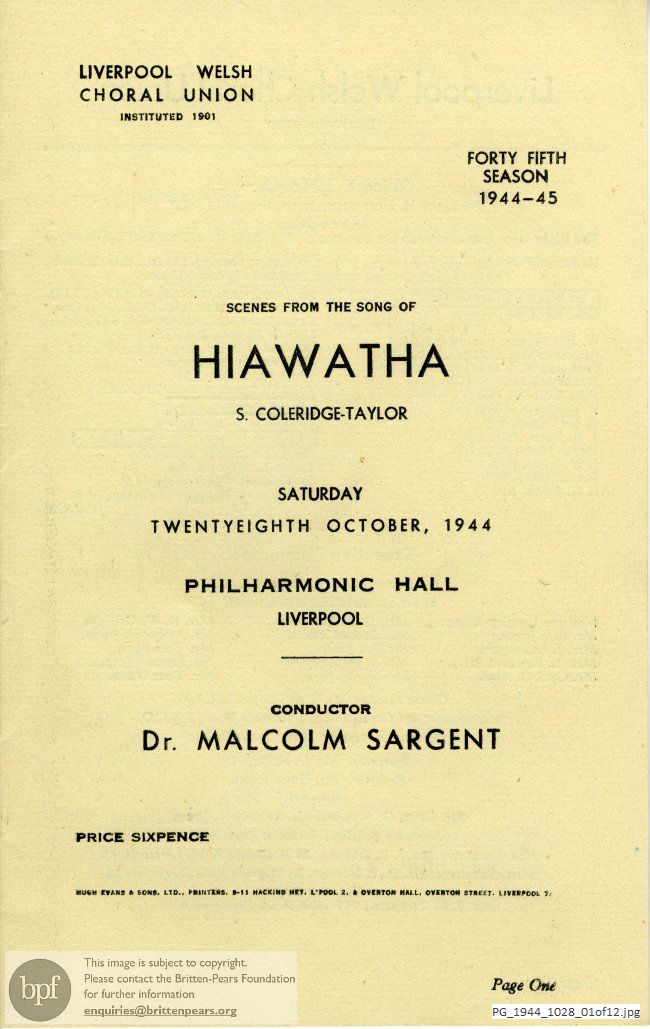 Coleridge-Taylor Hiawatha, Philharmonic Hall, Liverpool