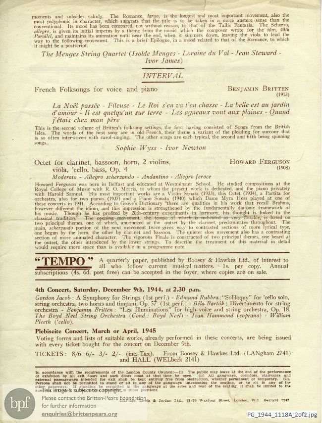 Britten Folk songs, Wigmore Hall, London