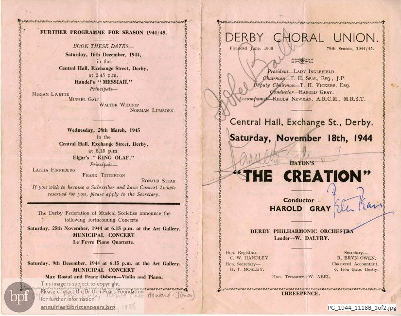 Haydn The Creation, Central Hall, Derby