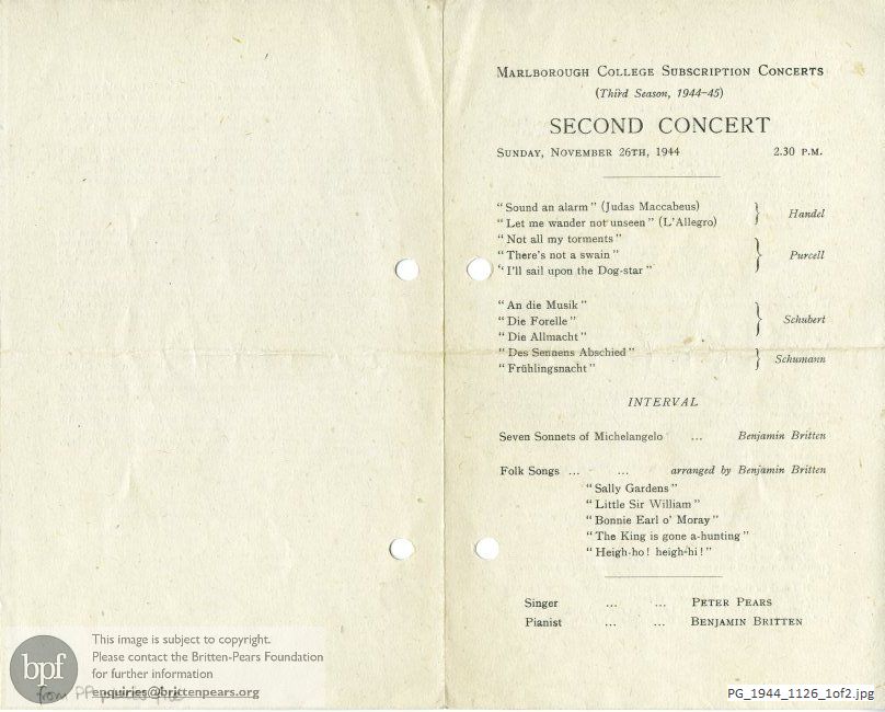 Pears-Britten recital, Marlborough College, Wiltshire.