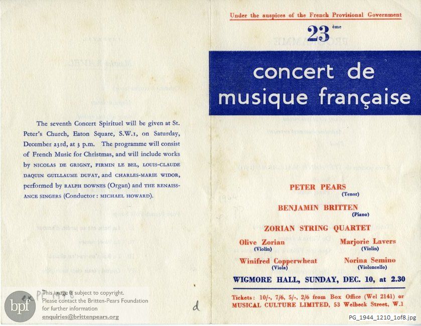 Concert de musique Française, Wigmore Hall, London