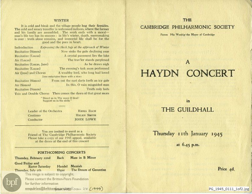 Haydn The Seasons, Guildhall, Cambridge
