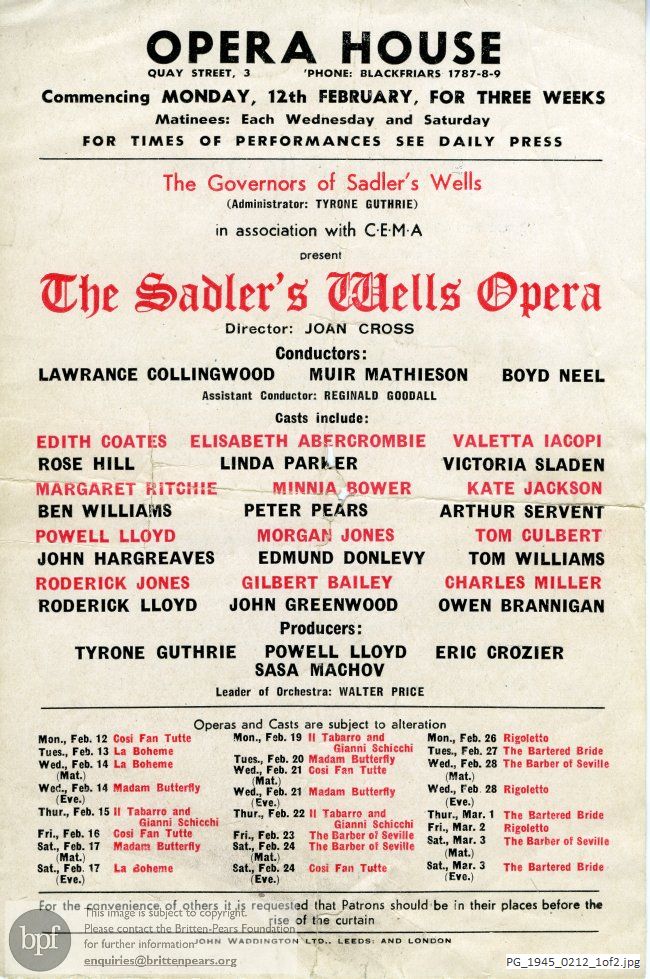 Sadler's Wells Opera, Opera House, London.
