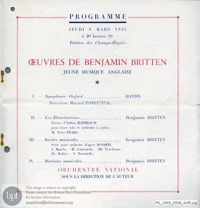 Radiodiffusion Française concert, Theatre des Champs-Elysees, Paris