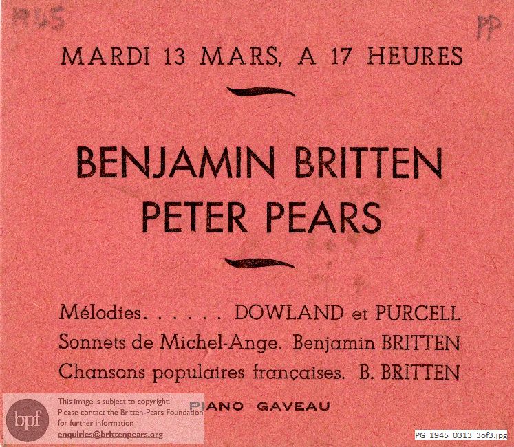 Pears-Britten recital, Salle de L'Ancien Conservatoire, Paris
