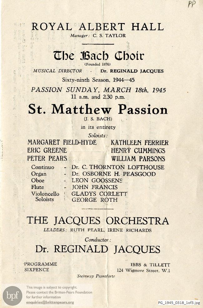 Bach St. Matthew Passion, Royal Albert Hall, London