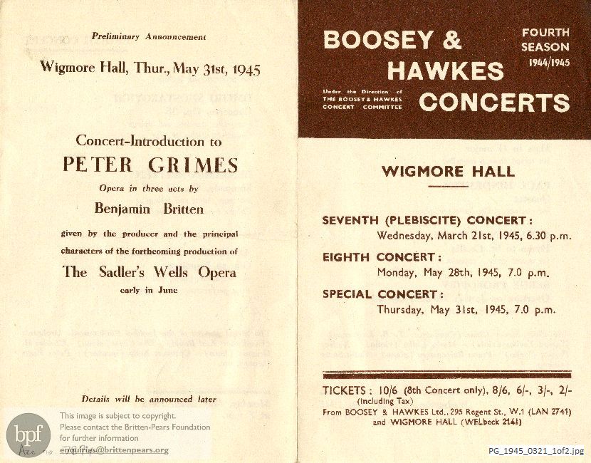 Boosey & Hawkes concerts, Wigmore Hall, London.