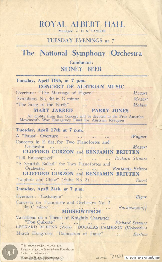 Britten A Scottish Ballad, Royal Albert Hall, London