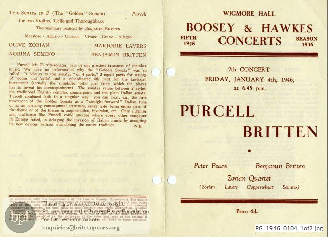 Pears-Britten recital, Wigmore Hall, London