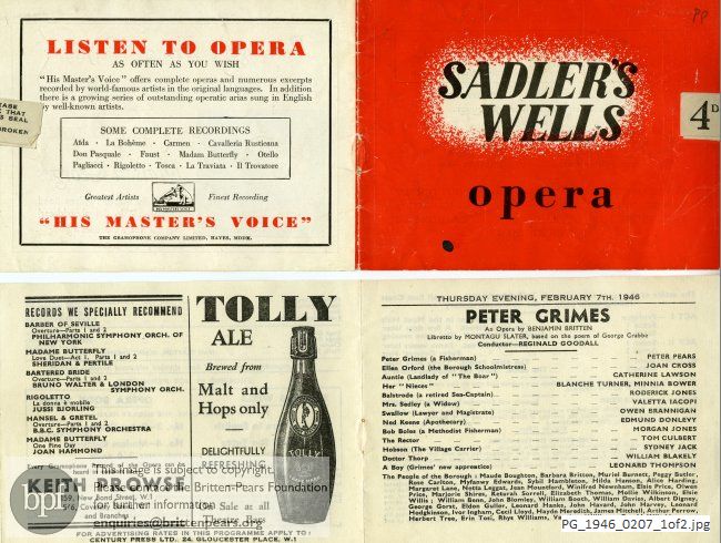 Britten Peter Grimes, Sadler's Wells, London.