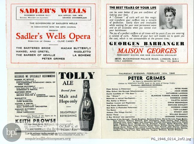 Britten Peter Grimes, Sadler's Wells, London.