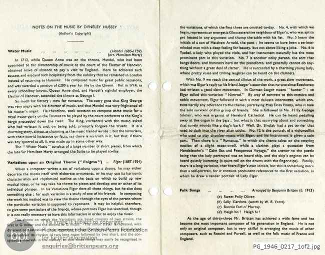 Britten Henry Purcell: Six Songs, Henry Purcell: Three Divine Hymns, Seven Sonnets of Michelangelo, Folk Song Arrangements Vol. 1, New Theatre, Hull.