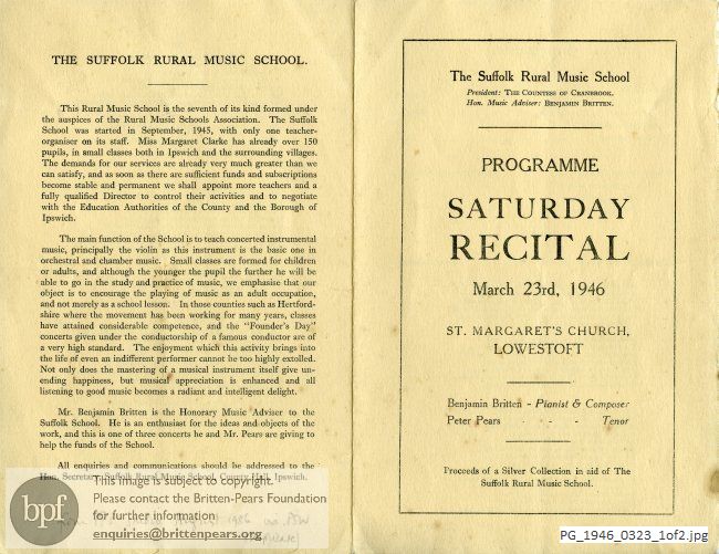 Britten Henry Purcell: Three Divine Hymns, The Holy Sonnets of John Donne, Folk Song Arrangements Vol. 1, Out Under the Sky [I wonder as I wander], Hodie [unidentified], St. Margaret's Church, Lowestoft.