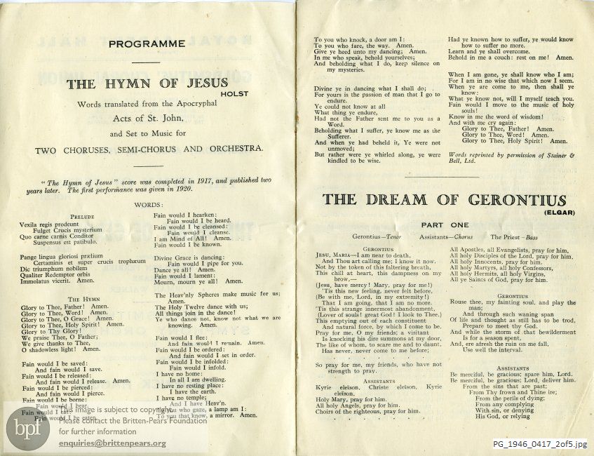 Concert programme:  Various Composers, Royal Albert Hall, London.