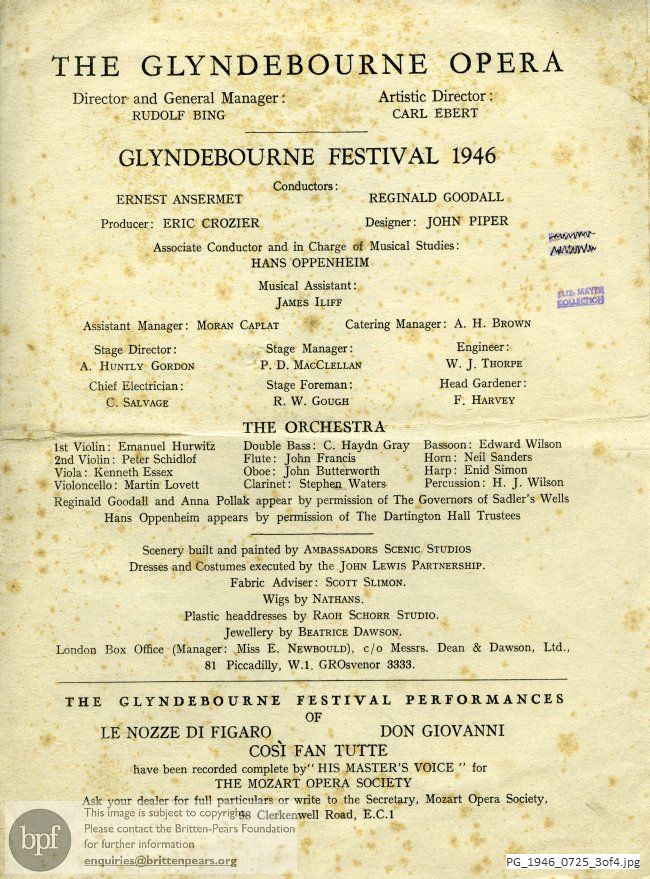 Concert programme:  Britten The Rape of Lucretia, Glyndebourne, Sussex