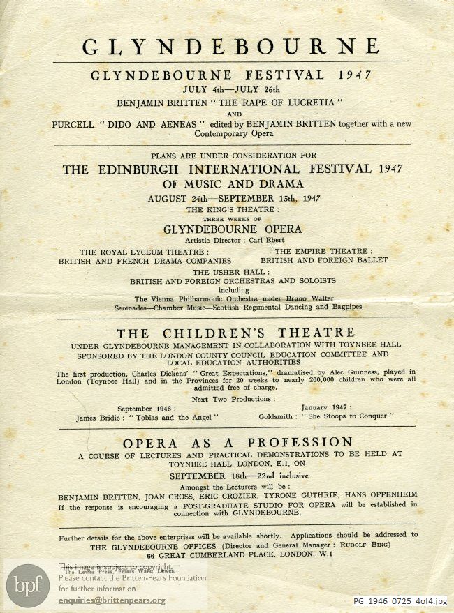 Concert programme:  Britten The Rape of Lucretia, Glyndebourne, Sussex