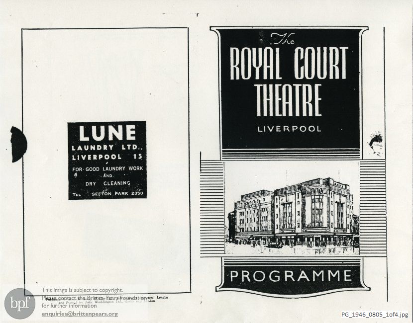 Concert programme:  Britten The rape of Lucretia, Royal Court Theatre, Liverpool.