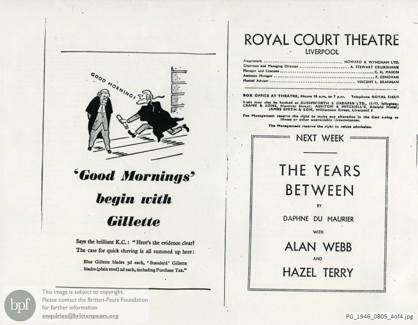 Concert programme:  Britten The Rape of Lucretia, Royal Court Theatre, Liverpool.