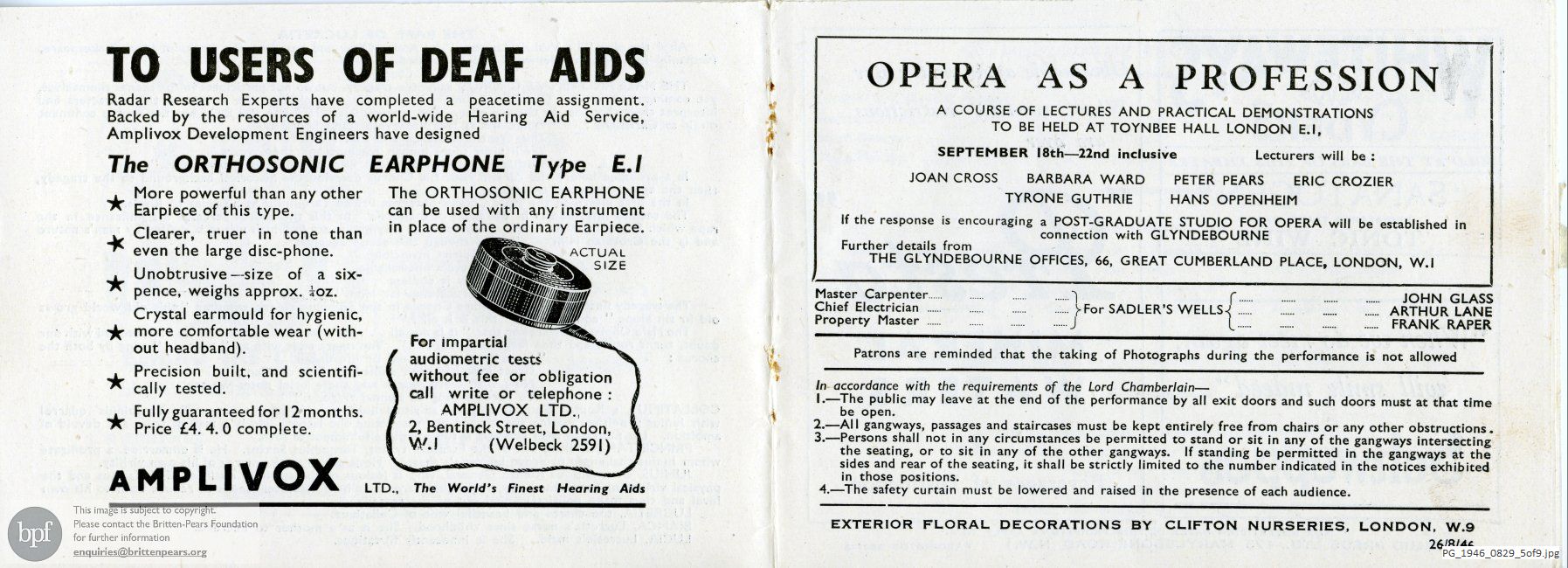 Concert programme:  Britten The Rape of Lucretia, Sadler's Wells, London