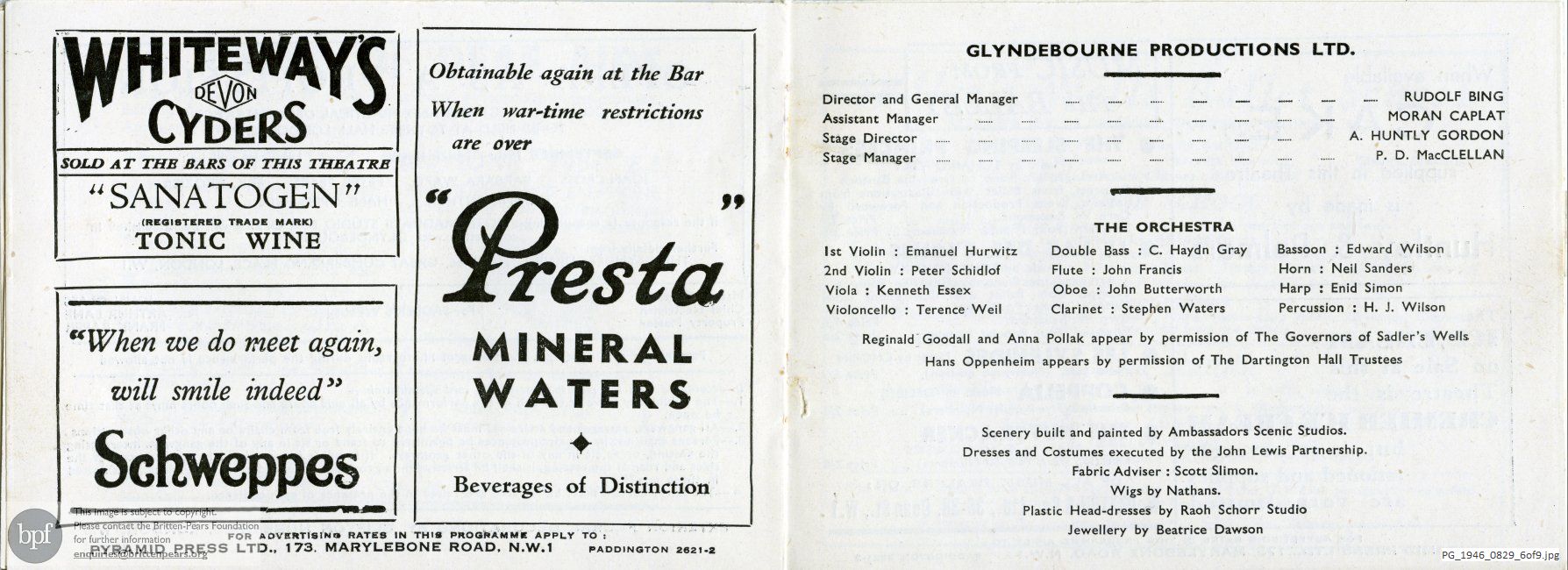 Concert programme:  Britten The Rape of Lucretia, Sadler's Wells, London