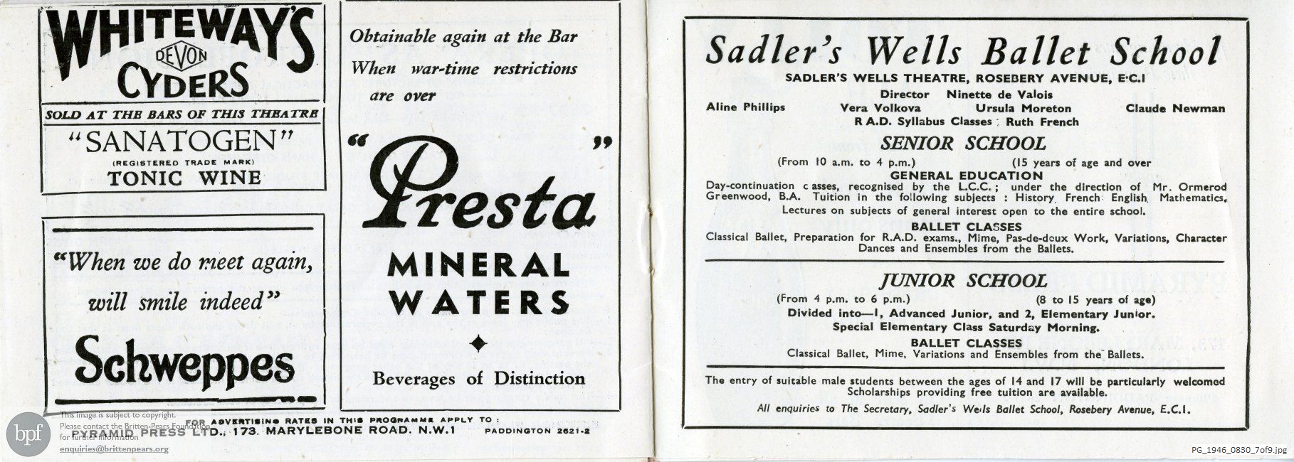 Concert programme:  Britten The rape of Lucretia, Sadler's Wells, London