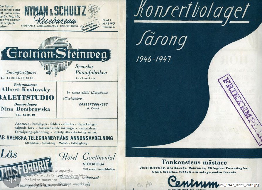 Britten, Henry Purcell: Six Songs, Henry Purcell: Three Divine Hymns, Seven Sonnets of Michelangelo, Folk Song Arrangements Vol. 1, Folk Song Arrangements Vol. 2, Folk Song Arrangements Vol. 3, Konserthuset, Stockholm