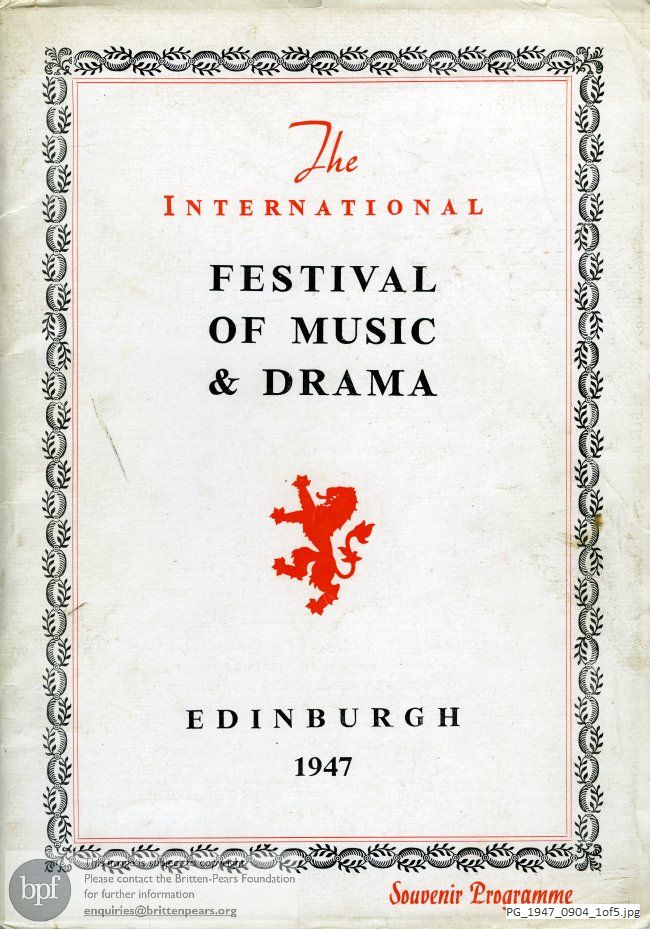 Concert programme:  Britten Les Illuminations, The Young Person's Guide to the Orchestra, Four Sea Interludes from Peter Grimes, Various Venues, Edinburgh