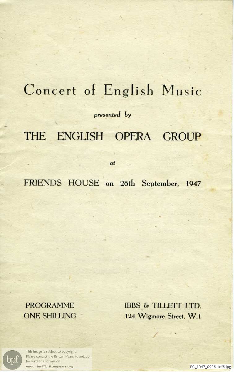 Britten Henry Purcell: Six Duets, Friends House, London