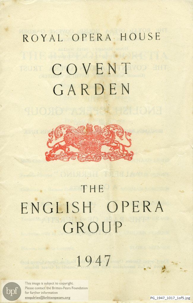 Concert programme:  Britten The Rape of Lucretia, Royal Opera House, Covent Garden, London