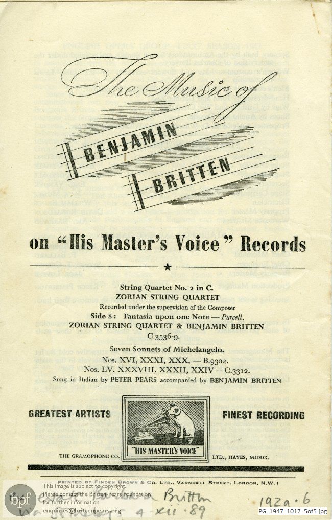 Concert programme:  Britten The Rape of Lucretia, Royal Opera House, Covent Garden, London