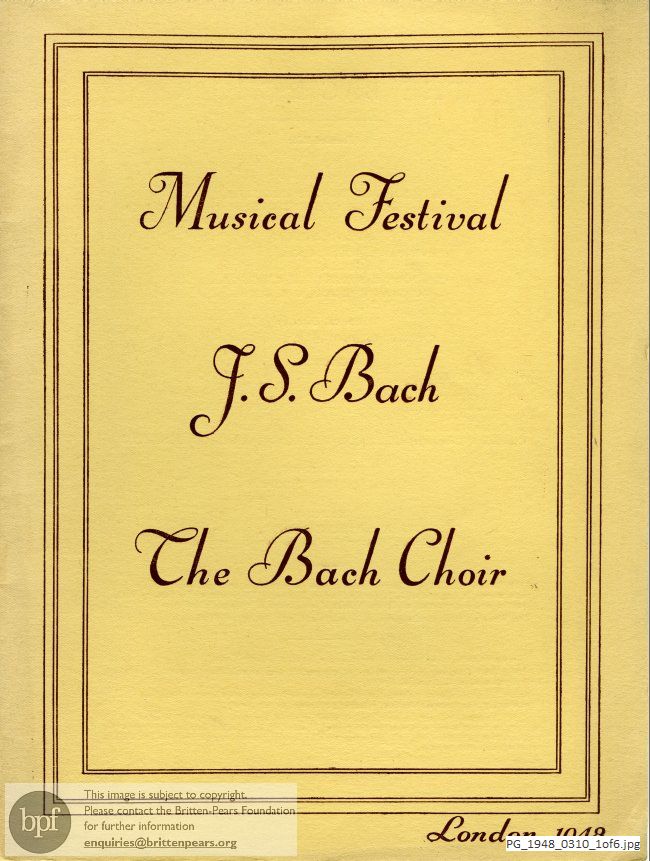 Concert programme:  Bach Choir series, Royal Albert Hall, London