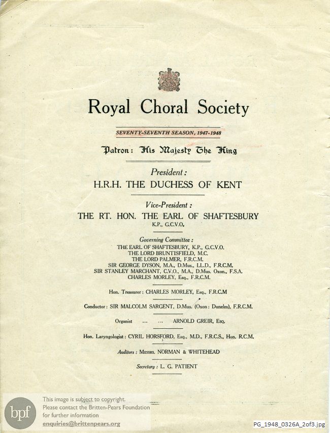 Concert programme:  Handel Messiah, Royal Albert Hall, London