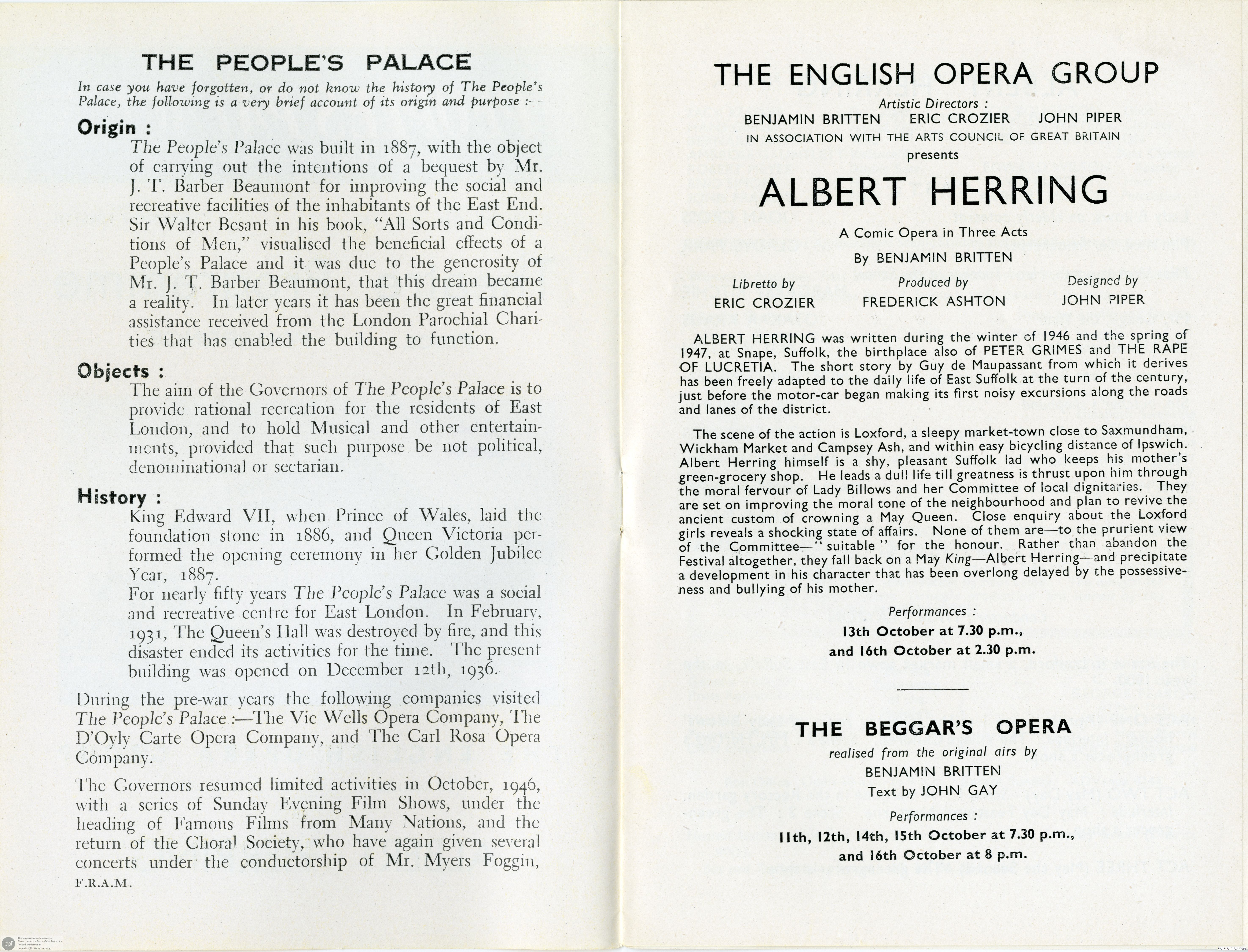 Britten, Albert Herring, People's Palace, London