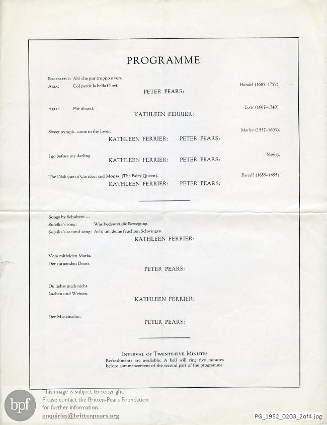 Concert programme:  Britten Canticle II Abraham & Isaac, Victoria and Albert Museum,  London