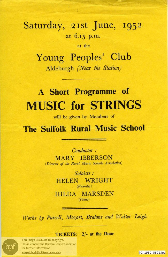 Various Composers, Young Peoples' Club, Aldeburgh, Suffolk