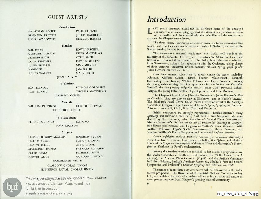 Concert programme:  Scottish National Orchestra prospectus 1953-54