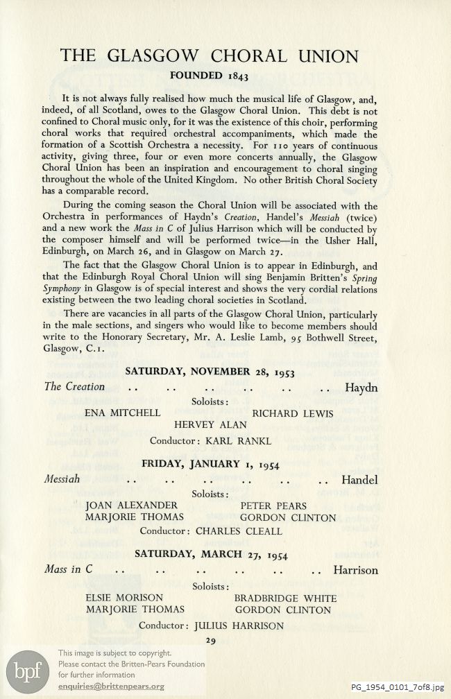 Concert programme:  Scottish National Orchestra prospectus 1953-54