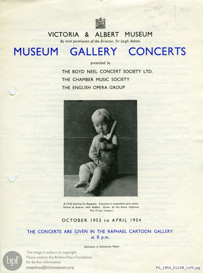 Concert programme:  Victoria and Albert Museum Gallery concerts flyer