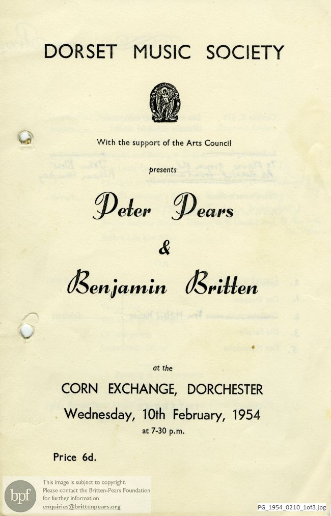 Concert programme:  Britten Winter words, Dorchester Corn Exchange