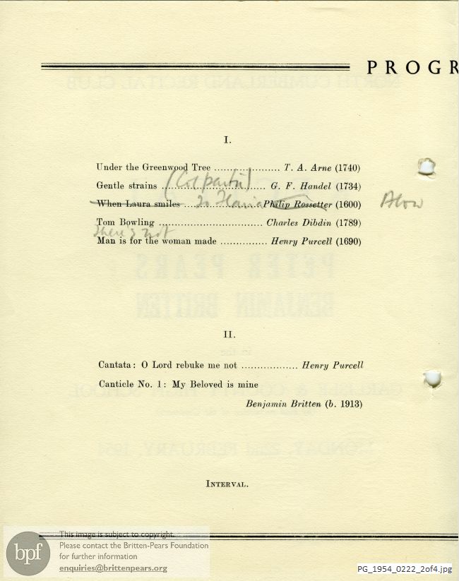Concert programme:  Britten Canticle I, Carlisle & County High School
