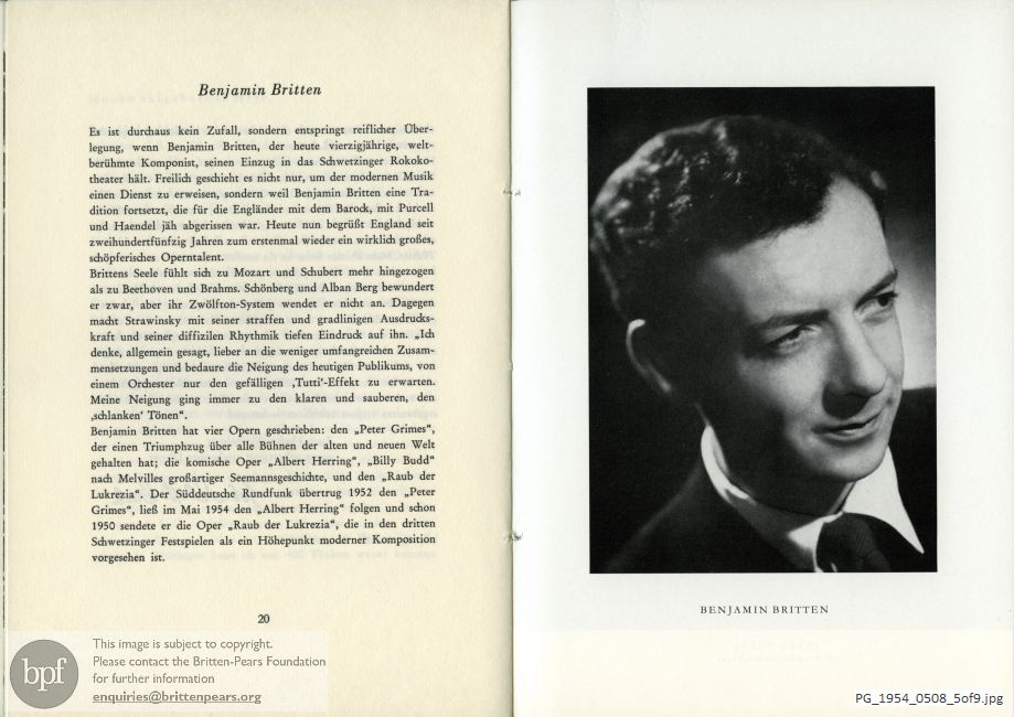 Concert programme:  Britten The rape of Lucretia, Schwetzinger Schloss