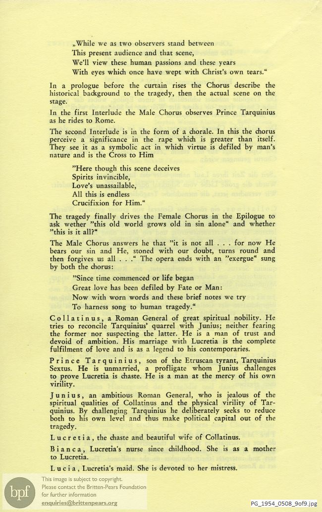 Concert programme:  Britten The rape of Lucretia, Schwetzinger Schloss