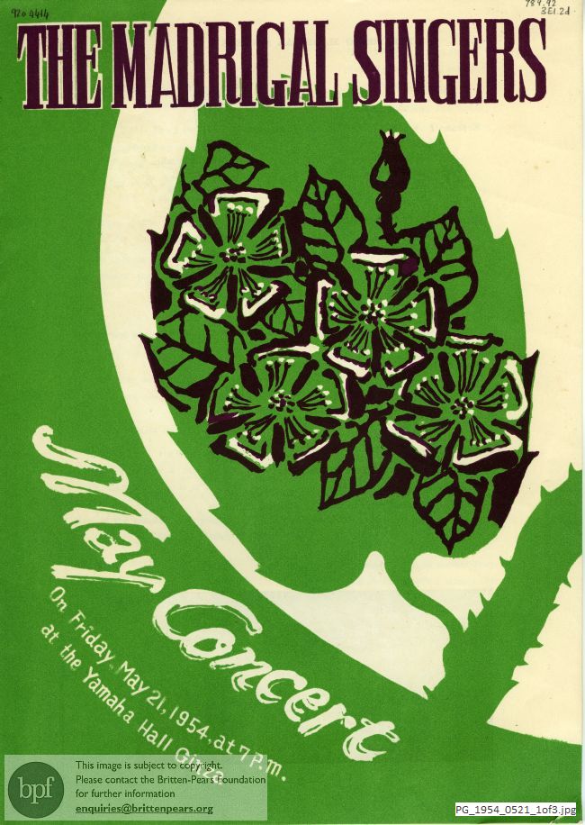 Concert programme:  The Madrigal Singers May Concert [Tokyo]