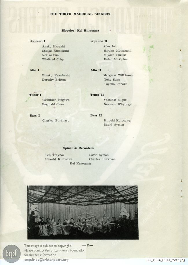 Concert programme:  The Madrigal Singers May Concert [Tokyo]